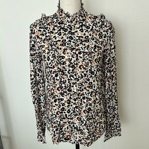 Anthropologie Maeve Leopard Print Ruffle Button Down